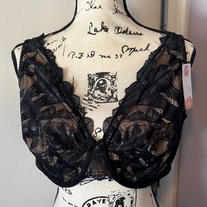 Cacique Black Unlined Full Coverage Lace Bra 42DDD NWT